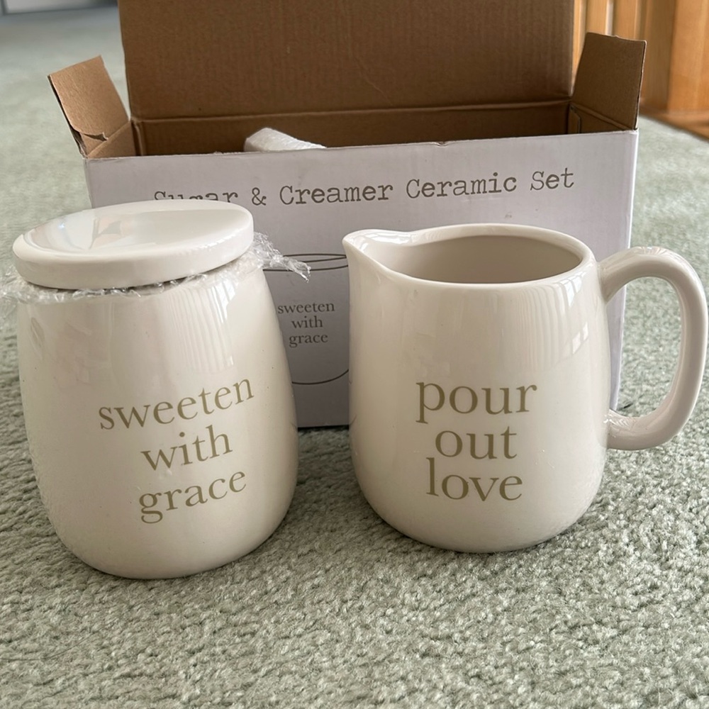 Mary Square Sugar and Creamer White Ceramic Set